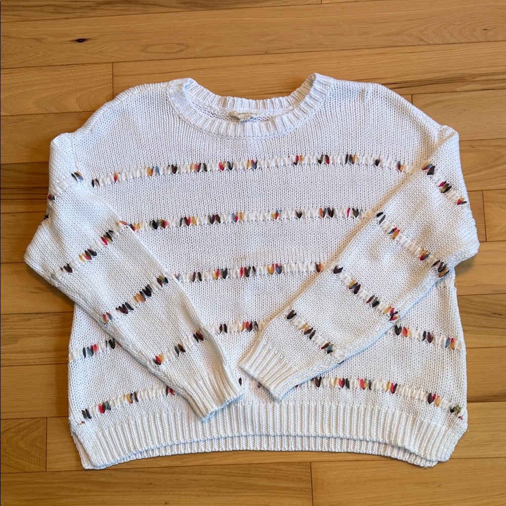 Cozy White Multicolor Knit Sweater